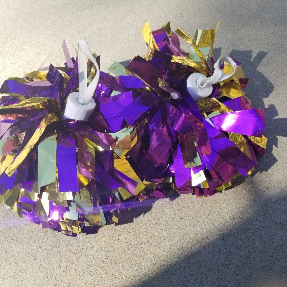 Gold and Purple Pom Poms